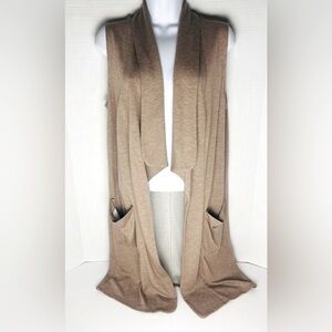 MAX STUDIO WOMENS TAN OPEN VEST SLEEVELESS CARDIGAN W/FRONT POCKETS SIZE SMALL